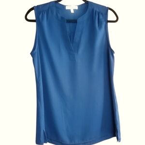 Chaus Sleeveless V-Neck Navy Semi-Sheer Blouse Size S